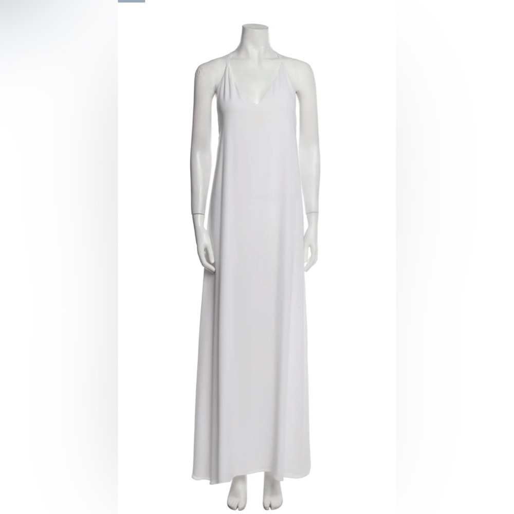 Alice + Olivia White Maxi Gown, Halter Back, Thin Straps - Size M